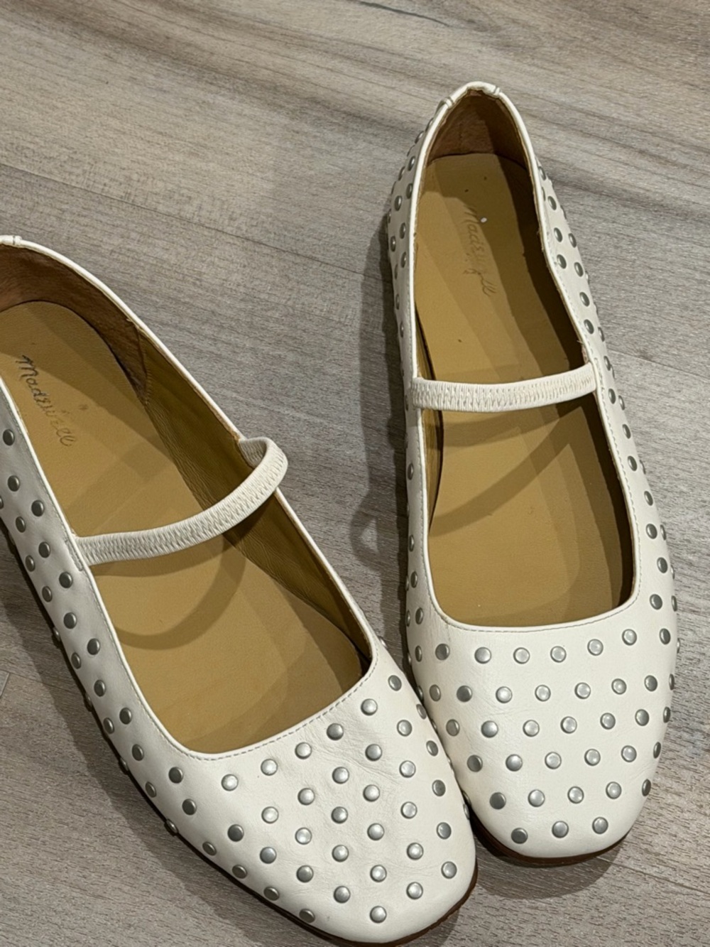 Madewell White Studded Mary Jane Flats with Elastic Strap